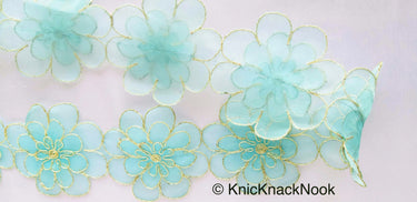 Blue / Pink / Red And Gold Layered Flowers, Cut work Tissue Trim, 3-D Flower Trim